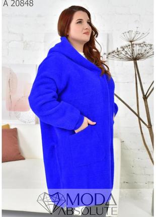 Яркое женское пальто с альпаки  цвета электрик супер батал  62-682 фото