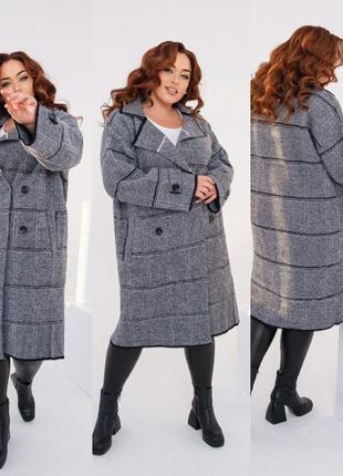 Классическое женское пальто в клеточку с альпаки   56-62 размер1 фото