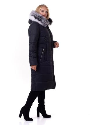 Элегантное женское пальто чёрного цвета с натуральным мехом песца батал с 48 по 66 размер2 фото