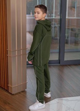 Модный спортивный подростковий костюм для мальчика светотражайка хаки на рост 152-1582 фото