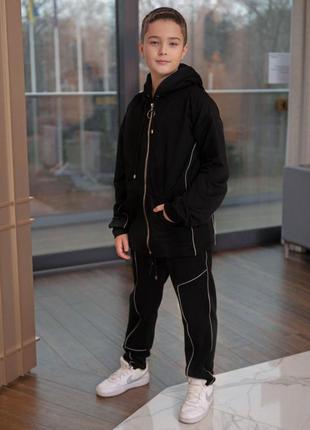 Модный спортивный подростковий костюм для мальчика светотражайка хаки на рост 152-1583 фото