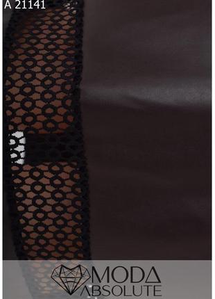Темно-коричневая облегающая юбка ниже колена из эко-кожи на трикотажной основе батал с 50 по 80 размер4 фото
