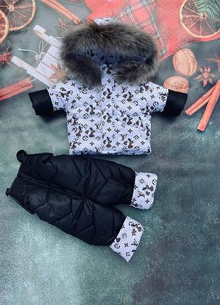 Зимний костюм с натуральным мехом энота 
куртка комбинезон