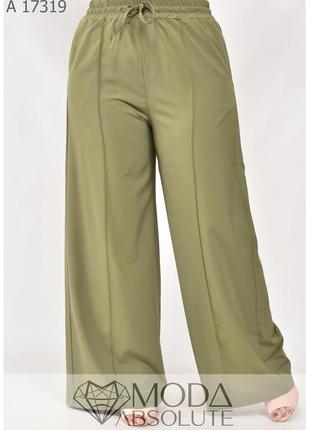 Оливкові літні жіночі широкі штани із софту батал з 46 по 60 розмір