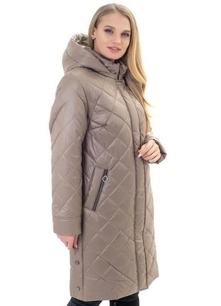 Елегантне весняне жіноче пальто бежевого кольору батал з 52 по 70 розмір.