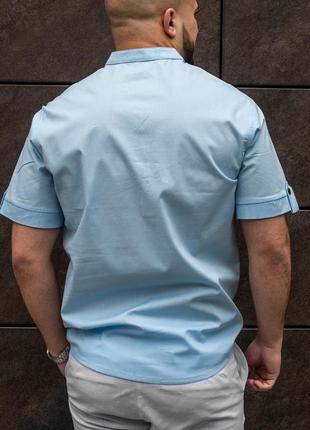 Модная летняя мужская синяя рубашка из льна  s m l xl xxl7 фото