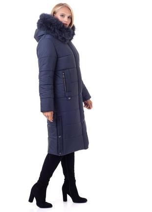 Зимове жіноче бежеве пальто з натуральним хутром песця батал з 48 по 58 розмір4 фото
