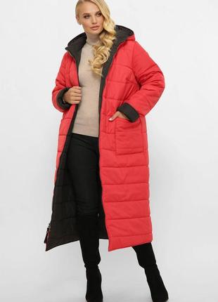 Модное женское двухстороннее  длинное зимнее пальто  батал  с 56 по 64 размер4 фото