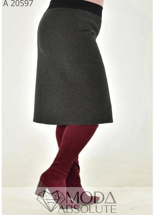 Классическая женская тёплая юбка в деловом стиле из кашемира в гусиную лапку с 50 по 80 размер9 фото