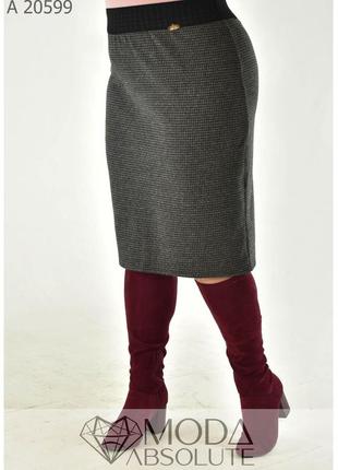 Классическая женская тёплая юбка в деловом стиле из кашемира в гусиную лапку с 50 по 80 размер6 фото
