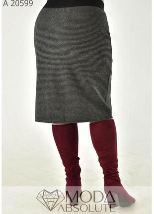 Классическая женская тёплая юбка в деловом стиле из кашемира в гусиную лапку с 50 по 80 размер5 фото