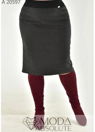 Классическая женская тёплая юбка в деловом стиле из кашемира в гусиную лапку с 50 по 80 размер8 фото