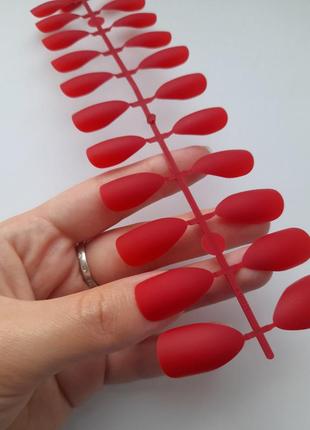 Ногти накладные красные матовые, набор накладных ногтей 24 шт1 фото