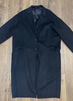 Стильное черное классическое оверсайз шерстяное пальто м шерсть+ кашемир