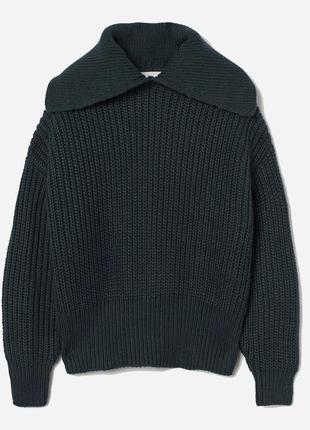 Свитер изумрудный вязаный вязка с воротником оверсайз1 фото