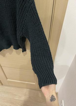 Свитер изумрудный вязаный вязка с воротником оверсайз6 фото