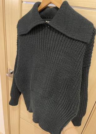 Свитер изумрудный вязаный вязка с воротником оверсайз5 фото