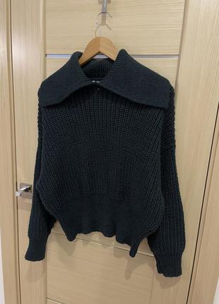 Свитер изумрудный вязаный вязка с воротником оверсайз2 фото