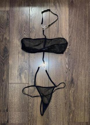 Эксклюзивное эротичное сексуальное черное боди сетка с чокером и кристаллами