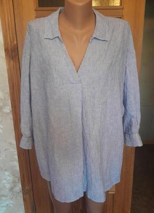 Стильна натуральна сорочка у смужку льон+бавовна