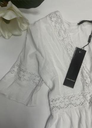 Котоновое белое платье миди с кружевом vero moda. очень красивое. новое3 фото