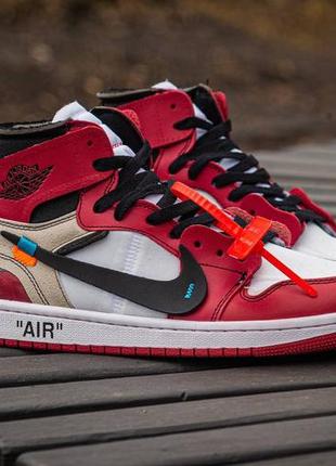 Кроссовки мужские nile air jordan retro 1 x off white найк аир, эир джордан ретро офф вайт красные2 фото