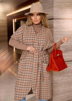 Бежевое модное женское шерстяное пальто-кардиган батал с 46 по 68 размер2 фото
