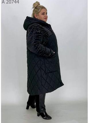 Черная зимняя женская удлиненная куртка с водоотталкивающим эффектом батал с 66 по 76 размер4 фото