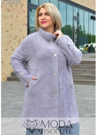 Женское пальто с альпаки   цвета баклажан больших размеров 52-569 фото