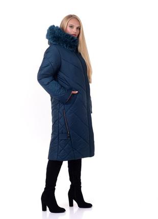Стёганное лиловое зимнее пальто с натуральным мехом песца батал с 52 по 70 размер3 фото