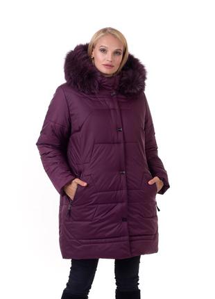 Удобная женская зимняя куртка большого размера с натуральным мехом с 48 по 66 размер5 фото