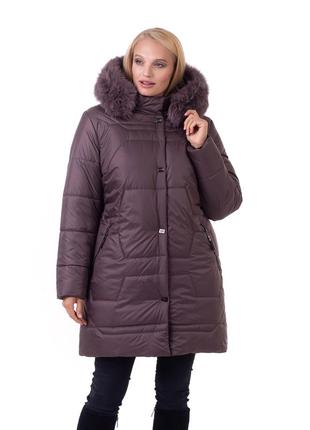 Удобная женская зимняя куртка большого размера с натуральным мехом с 48 по 66 размер