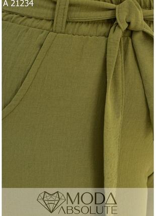 Оливковые летние женские штаны с креп-жатки батал с 50 по 80 размер4 фото