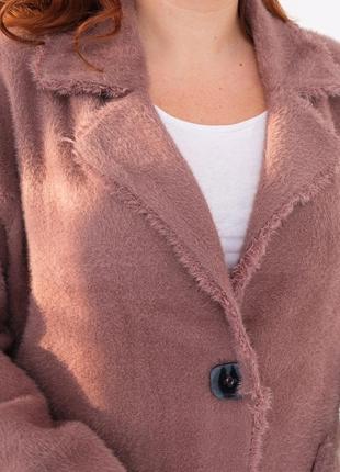 Модное женское пальто с накладными карманами с альпаки цвета пудра   52-58  размер7 фото