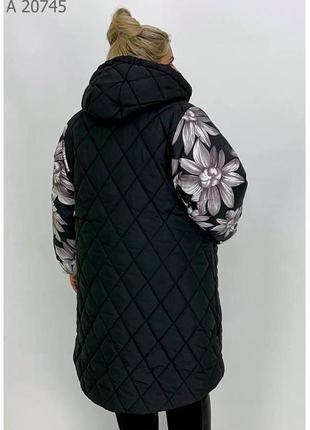 Черная зимняя женская удлиненная куртка с водоотталкивающим эффектом батал с 66 по 76 размер4 фото
