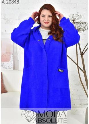 Модное жіноче пальто з альпаки кольору баклажан  супер батал 62-682 фото