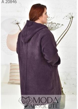 Модное жіноче пальто з альпаки кольору баклажан  супер батал 62-688 фото