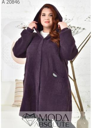Модное жіноче пальто з альпаки кольору баклажан  супер батал 62-689 фото
