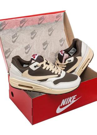 Кроссовки мужские nike air max 1 x travis scott white brown