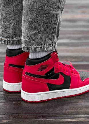 Кроссовки женские мужские nike air jordan retro 1 high black red найк аир джордан ретро хай высокие2 фото