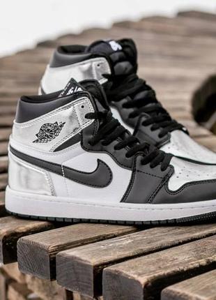 Кроссовки женские, мужские nike air jordan retro 1  black silver найк аир, джордан ретро серебряные6 фото