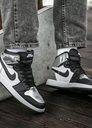 Кроссовки женские, мужские nike air jordan retro 1  black silver найк аир, джордан ретро серебряные3 фото