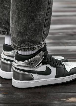 Кроссовки женские, мужские nike air jordan retro 1  black silver найк аир, джордан ретро серебряные2 фото