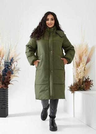 Женская удлиненная куртка оверсайз, на молнии и кнопках, хаки6 фото