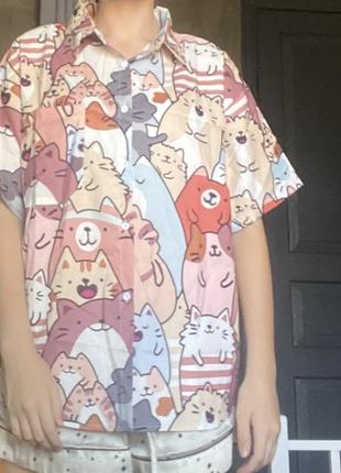 Рубашка с короткими рукавами аниме подростковая оверсайз с принтом яркая k-pop grunge y2k7 фото