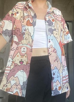 Рубашка с короткими рукавами аниме подростковая оверсайз с принтом яркая k-pop grunge y2k6 фото
