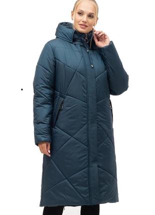 Женское зимнее пальто изумрудного цвета с  натуральным  мехом батал  с 52 по 70 размер9 фото