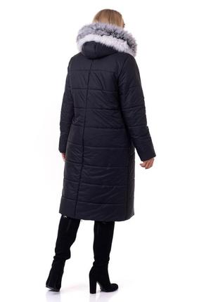 Стильное зимнее пальто лилового цвета с натуральным мехом песца батал с 48 по 66 размер6 фото