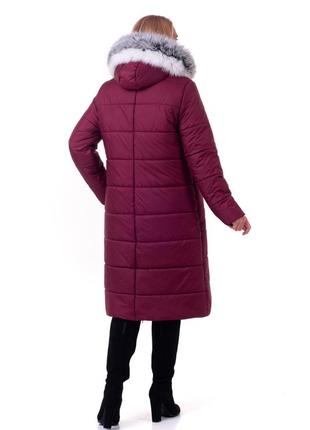 Стильное зимнее пальто лилового цвета с натуральным мехом песца батал с 48 по 66 размер4 фото
