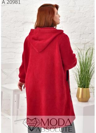 Яркое женское  пальто из альпаки свободного кроя с капюшоном супер батал  62-662 фото